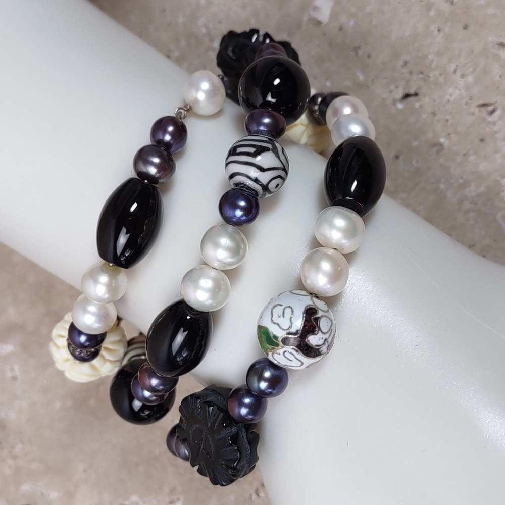 Multi Beaded Sterling Silver Coil Bracelet